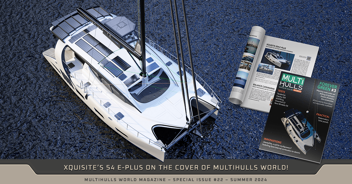 Xquisite’s 54′ E-Plus on the cover of Multihulls World!